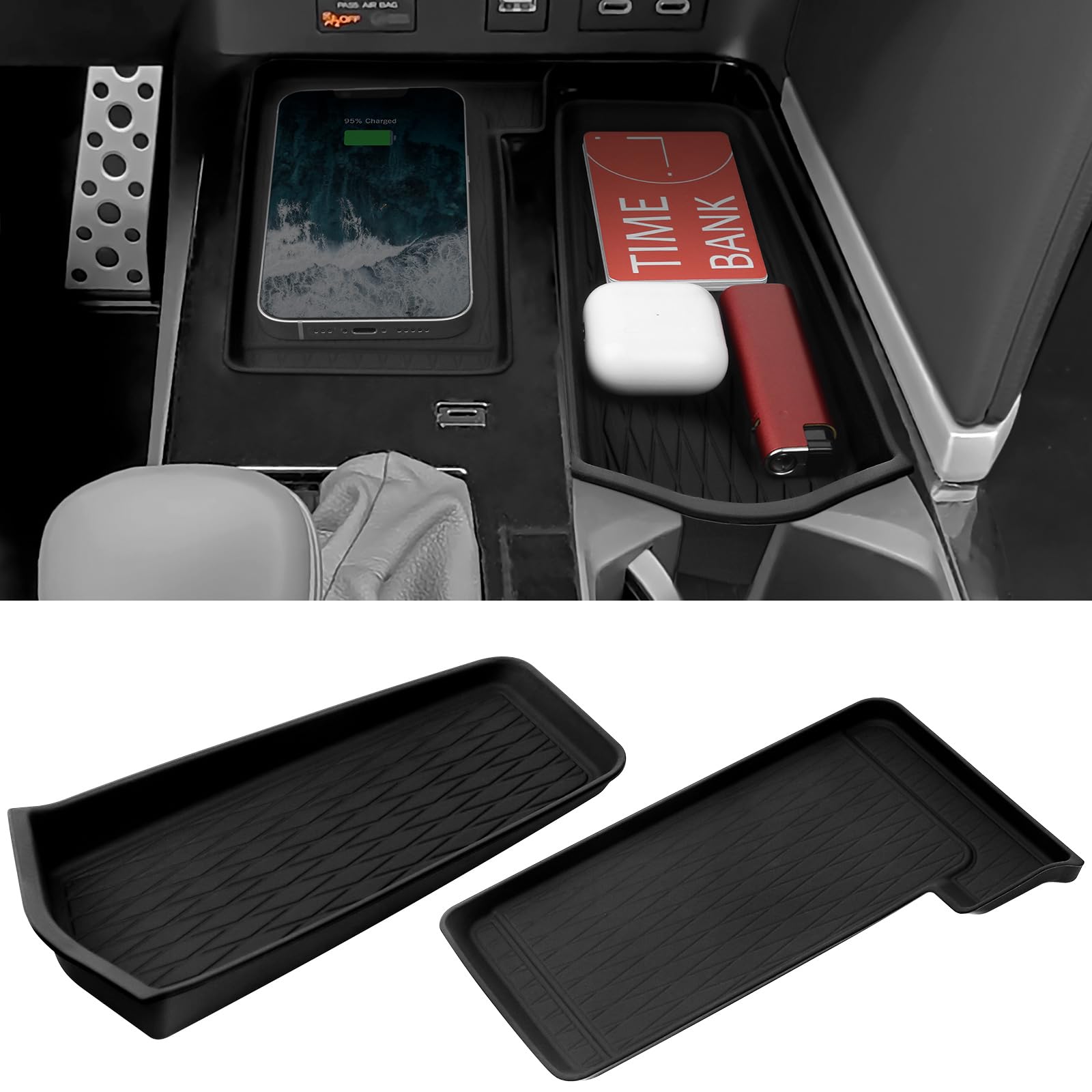 2PCS Center Console Tray & Wireless Charging Anti-Slip Mat Compatible with Toyota 2025 2026 Camry Accessories Silicone Material Center Console Organizer
