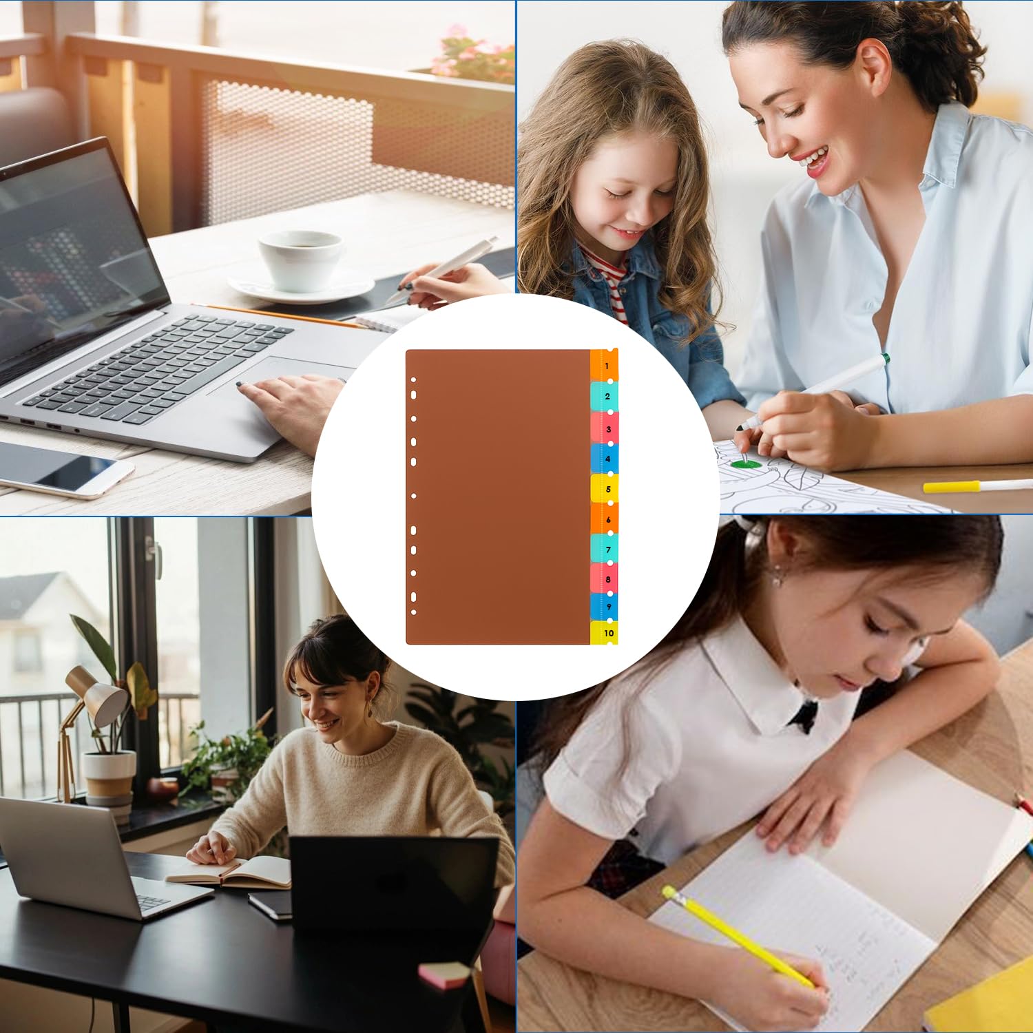 Shuban 10 Sheets A4 Size Binder Index Divider (10 Insertable tab Sheets) - Separators for Box Files, Lever Arch Files, Binders 11 Holes Punched - Multicolor Tabs for Office, School, Home 4