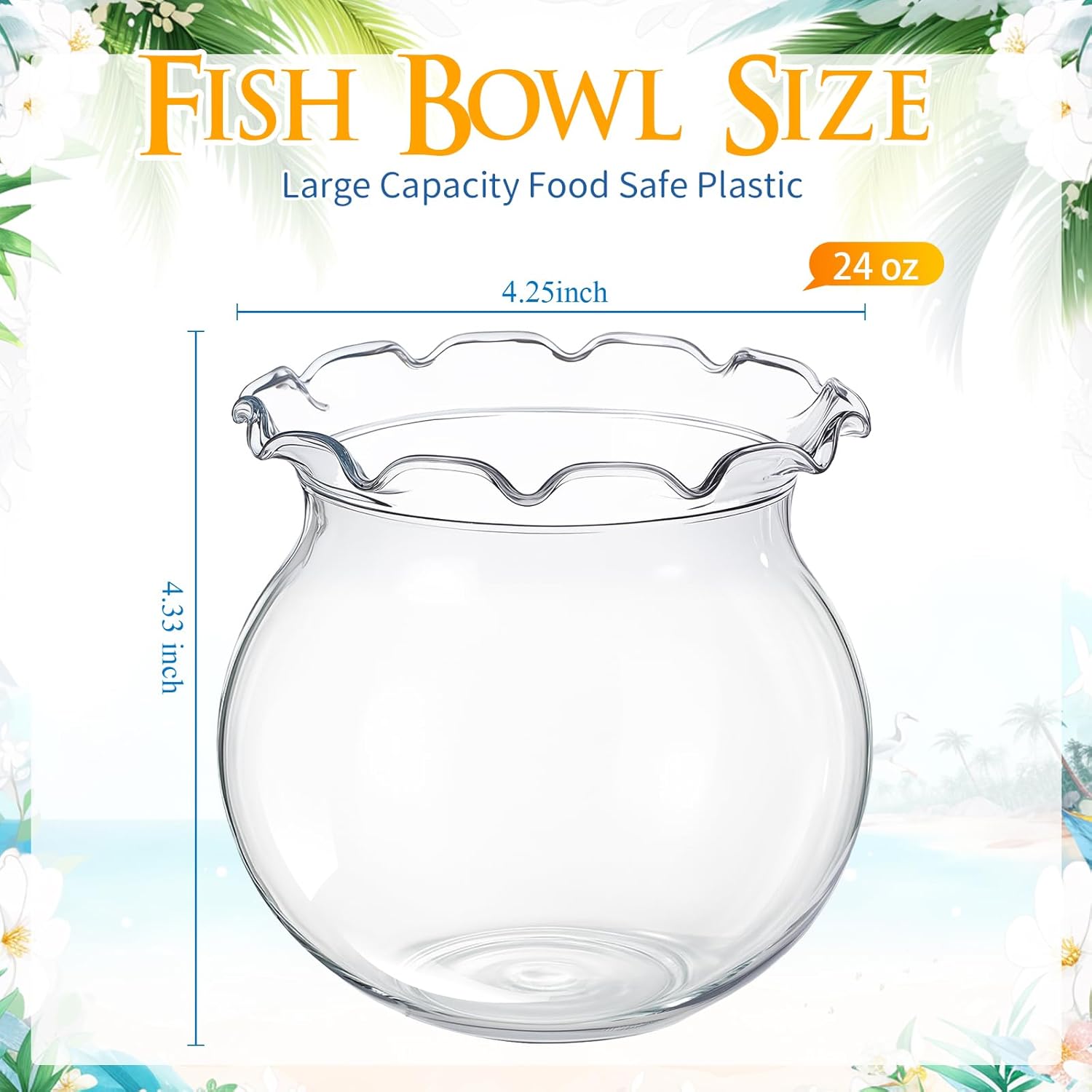 Weysat 48 Pcs 24 Oz Plastic Fish Bowl for Drinks and 100 Pcs Umbrella Drinking Straws Clear Goldfish Bowl for Summer Pool Carnival Party Supplies Table Centerpieces Decorations