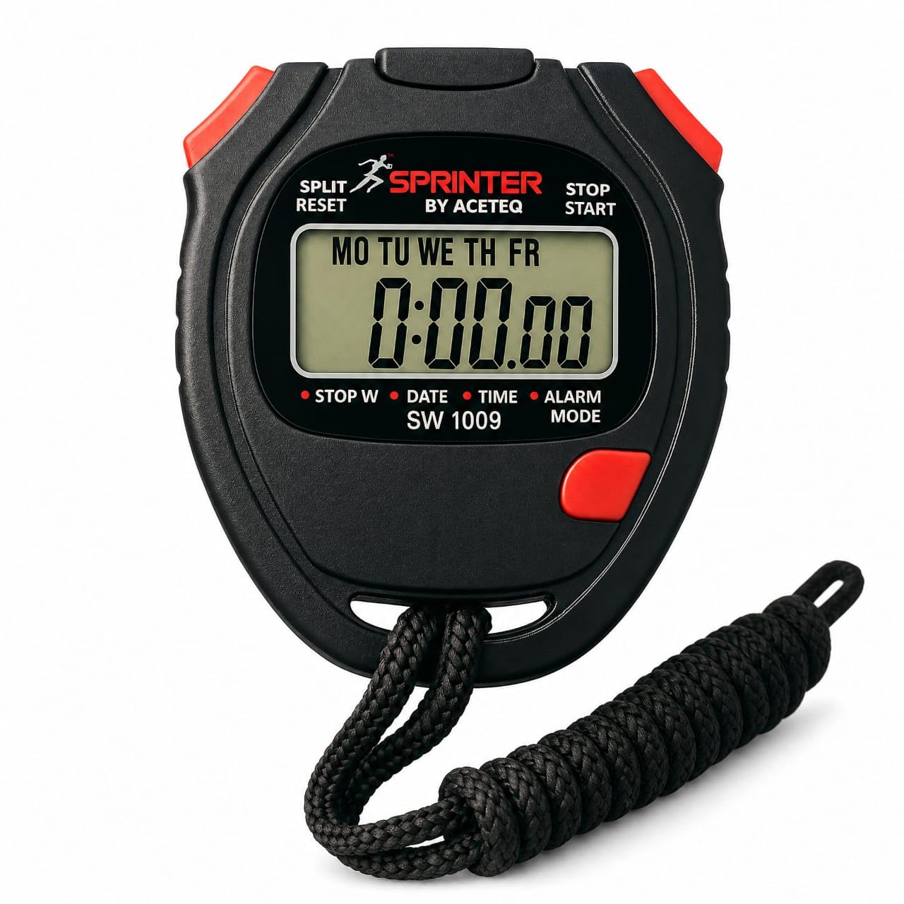 SW 1009 Digital Stopwatch with Alarm | Split & Reset Function, Date & Time Display, Wrist Lanyard Included, LCD Screen, Multi-Mode Timer-picture-28