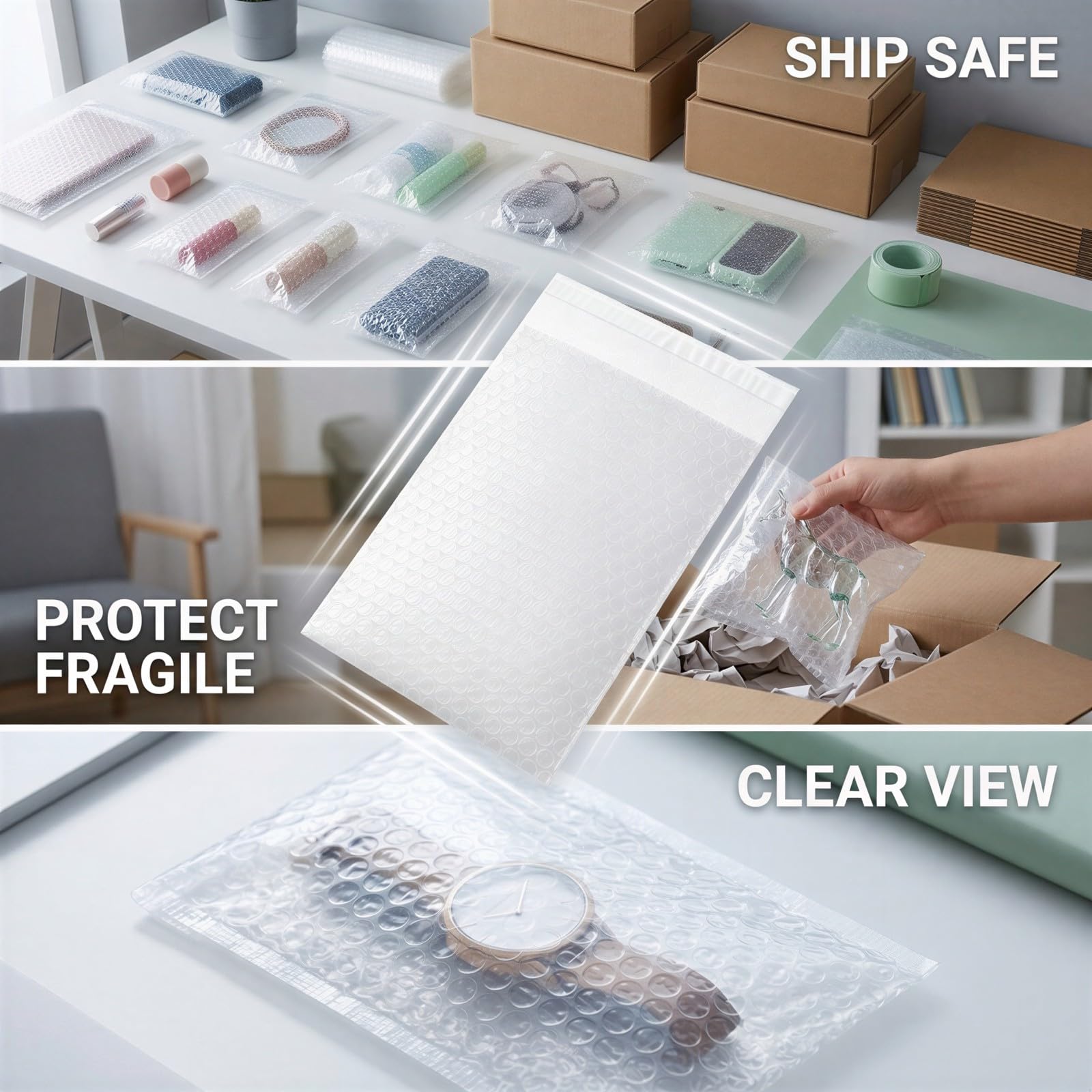 300 Stück selbstklebende Luftpolsterbeutel, 7,9 x 9,9 cm, transparente Luftpolsterfolie, einlagige Luftpolsterfolie für zerbrechliche Gegenstände, Umzug und Lagerung, E-Commerce-Verpackung