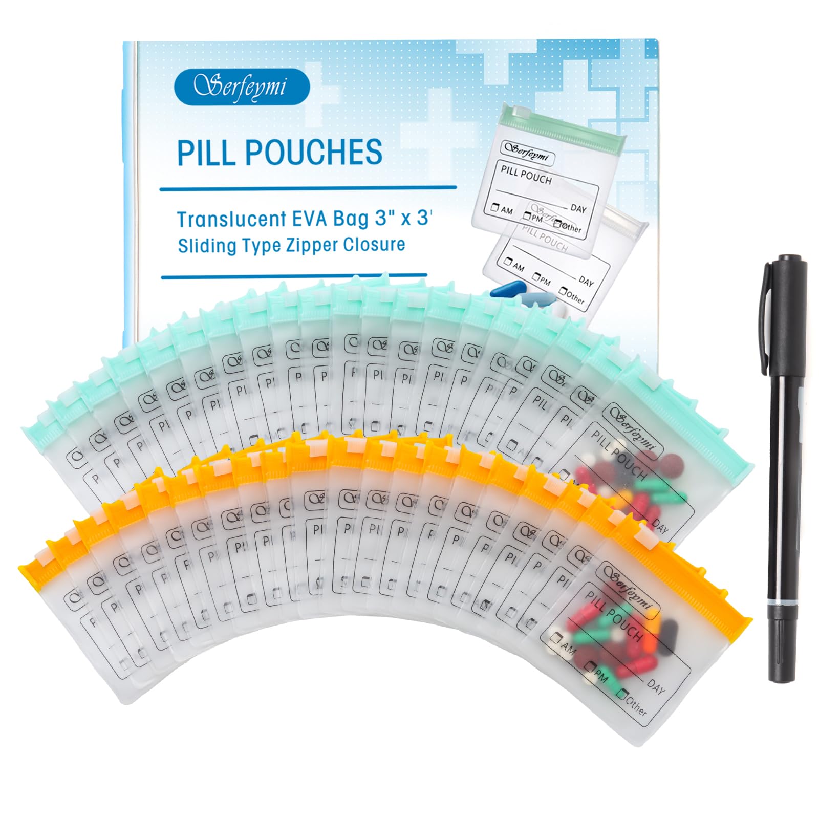 Serfeymi 48 Pcs Pill Pouches Bags for Travel 3 x 3 in 12 mil(Double Sided)