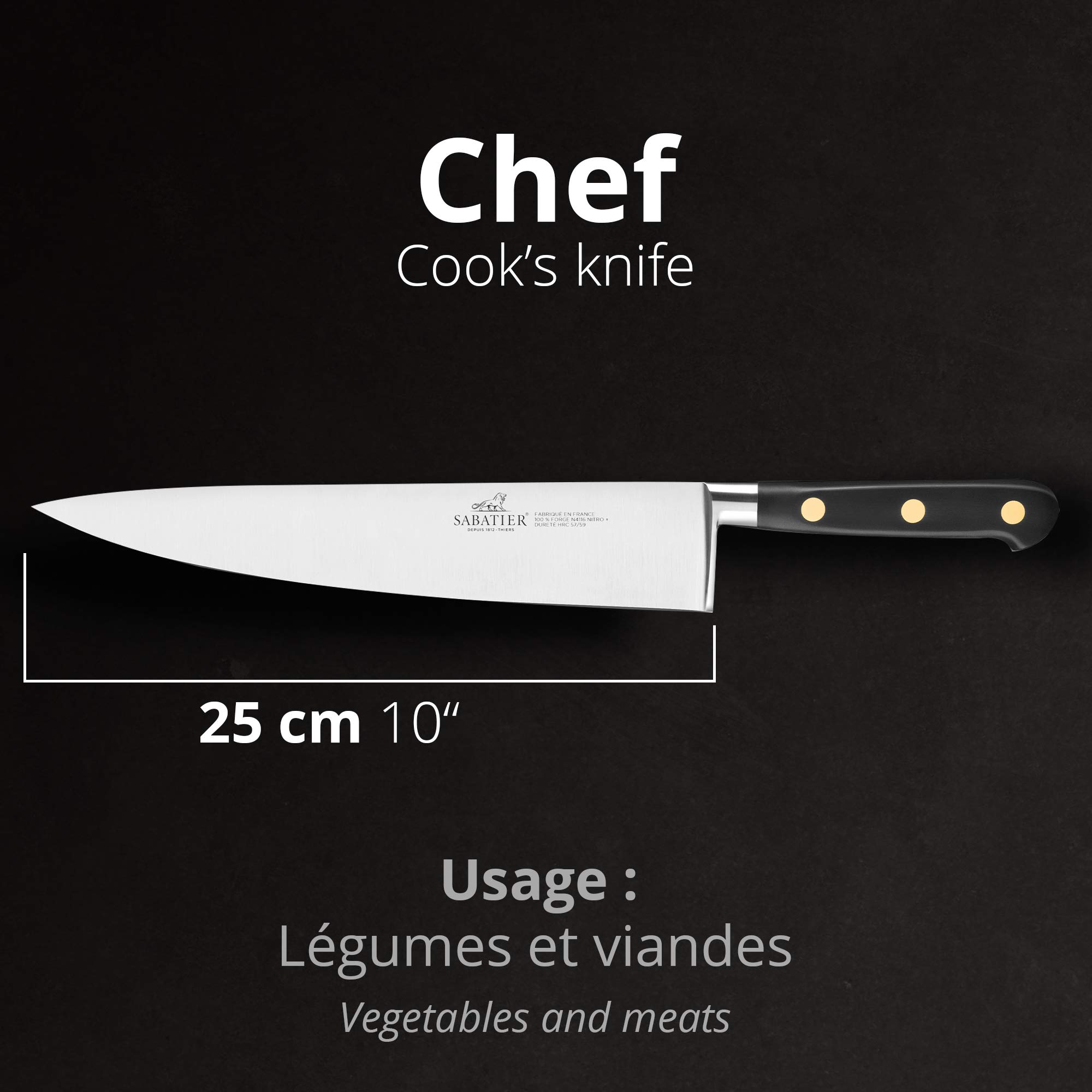 Lion Sabatier 711680 Idéal Couteau de Cuisine Forgé 25 cm