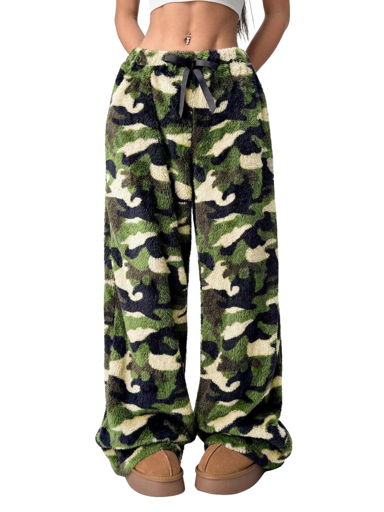 ZAFUL Women's Fuzzy Plush Pajama Pants Wide Leg Pj Bottoms Lounge Pants