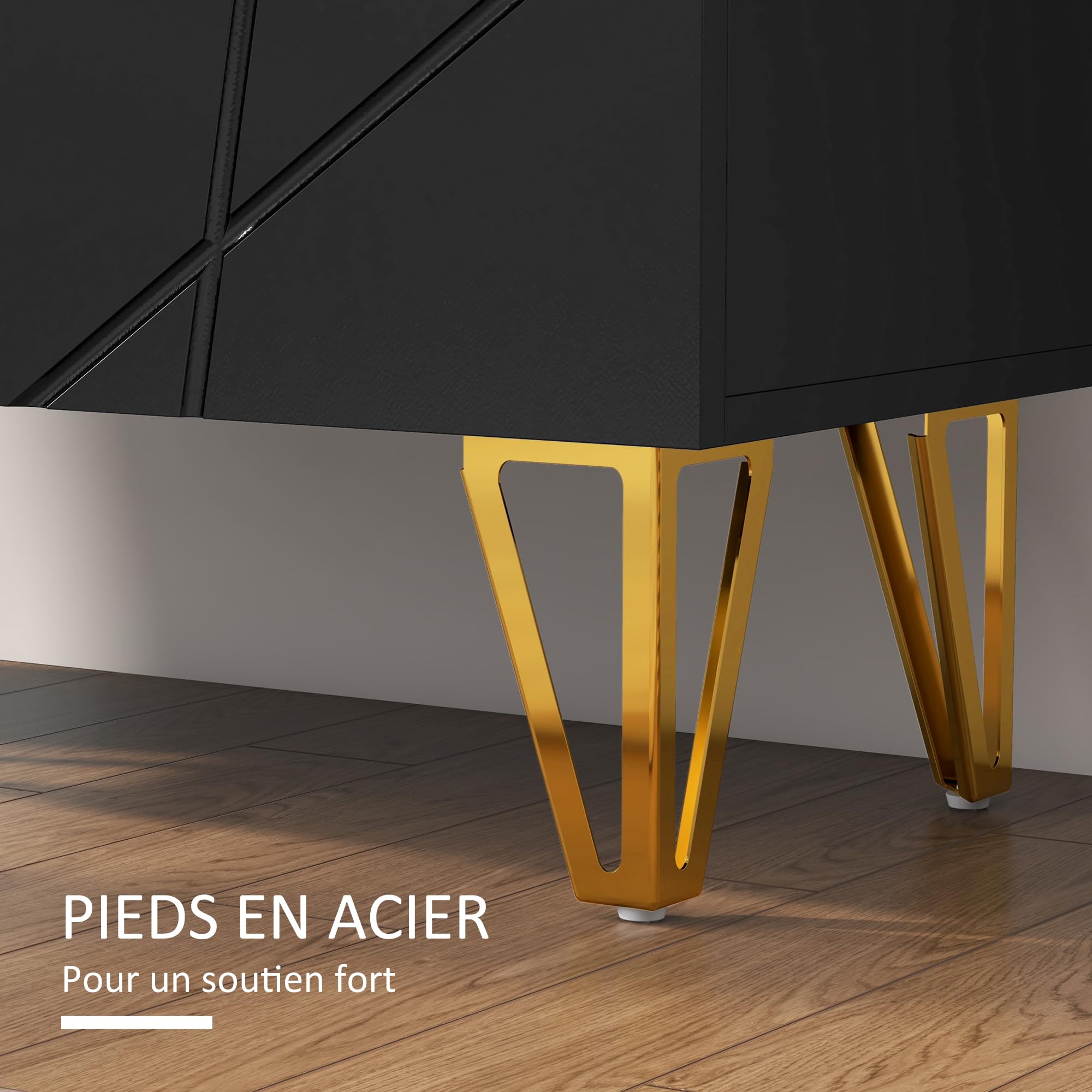 HOMCOM Meuble à Chaussures à Haute Brillance 2 Portes Noir Laqué | Meuble de Rangement à Chaussures pour 15 à 20 Paires, Charnières à Fermeture Douce, Étagères Réglables