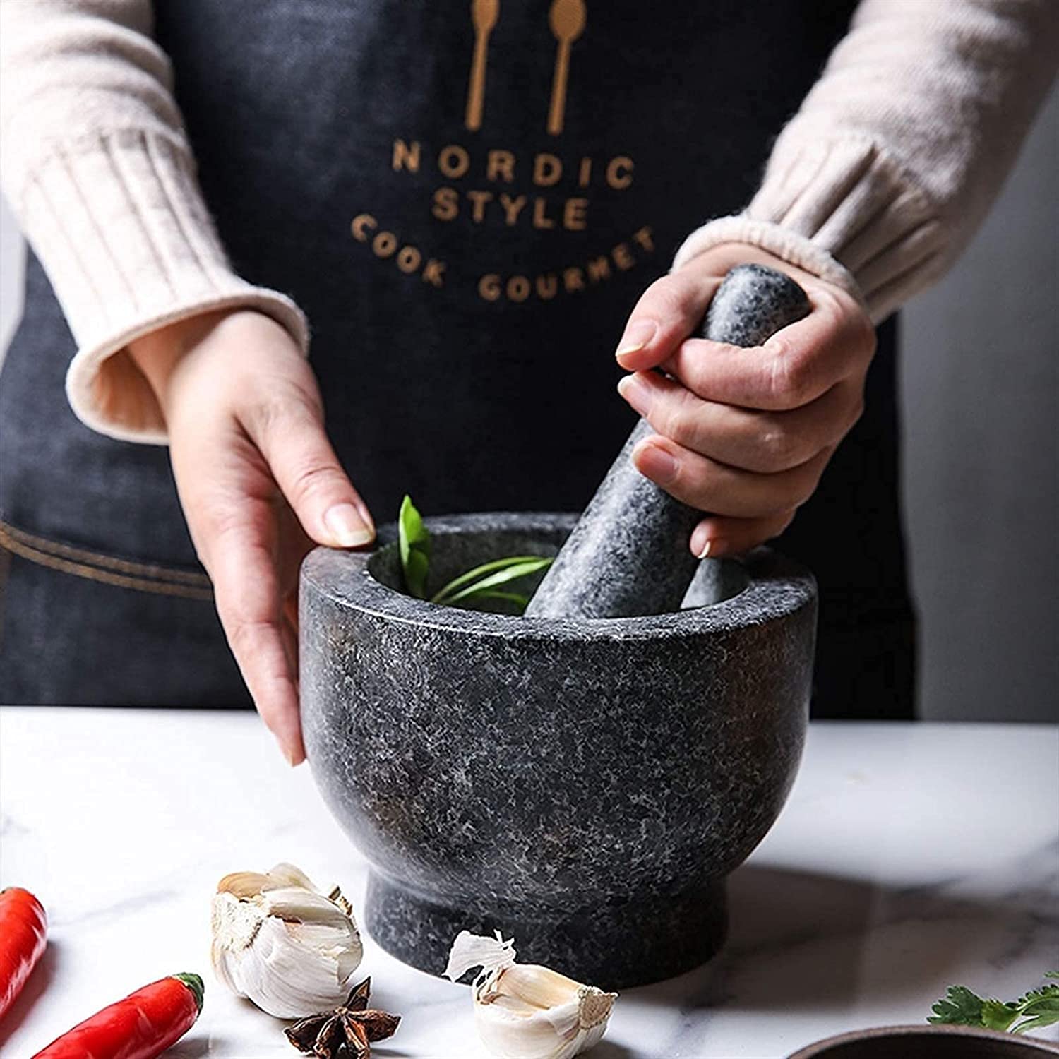 Ensemble mortier et Pilon en marbre Naturel, Bol à Guacamole, mortier Manuel rétro