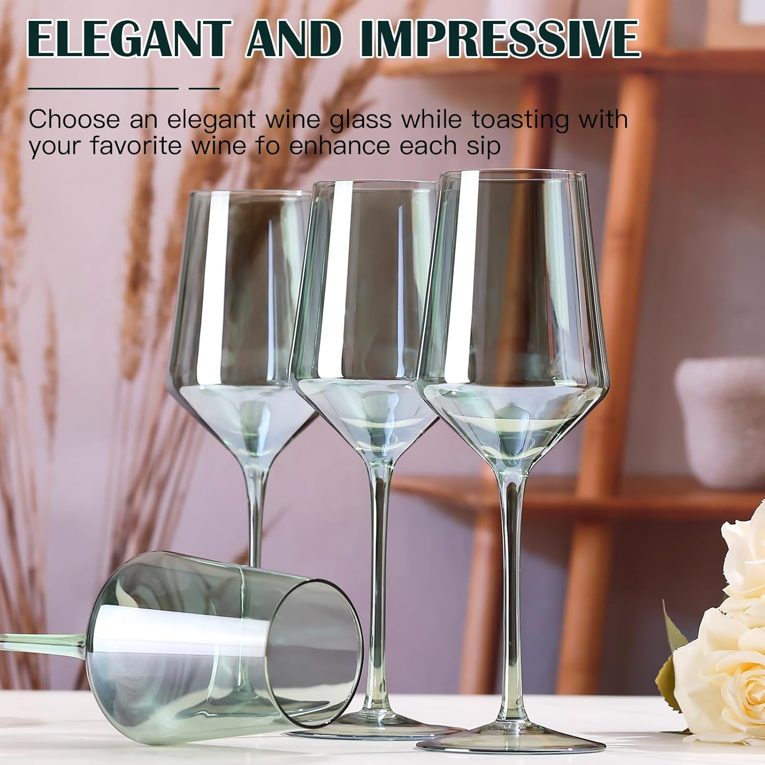 Green Wine Glasses Set of 6-15oz Hand-Blown Green Wine Glass Set for Bar Party Wine Glasses New Year Gifts - Image 2