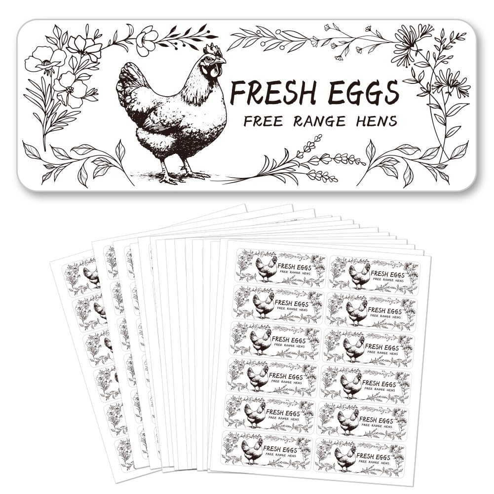 GOMAKERER 180 Pcs Farm Fresh Eggs Stickers, 2.5x6.7cm Free Range Hens Eggs Sticker PET Adhesive Egg Packaging Stickers for Box Container Carton Farm Supplies — image 1