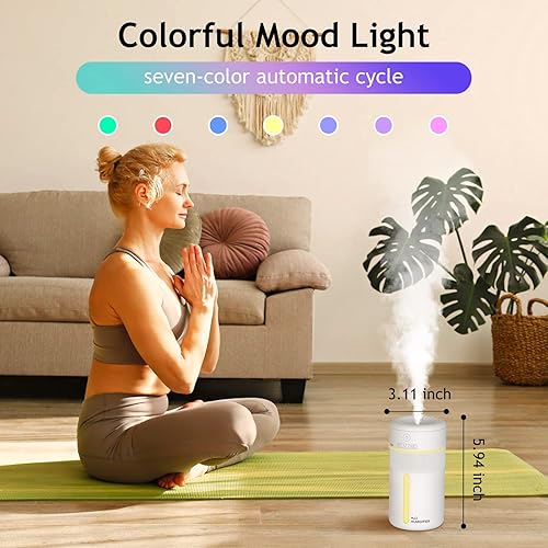 Miniatura 7 de Humidificadores pequeños para dormitorio, mini humidificador de niebla fría de 13.5 fl oz, humidificadores portátiles de escritorio personal blanco