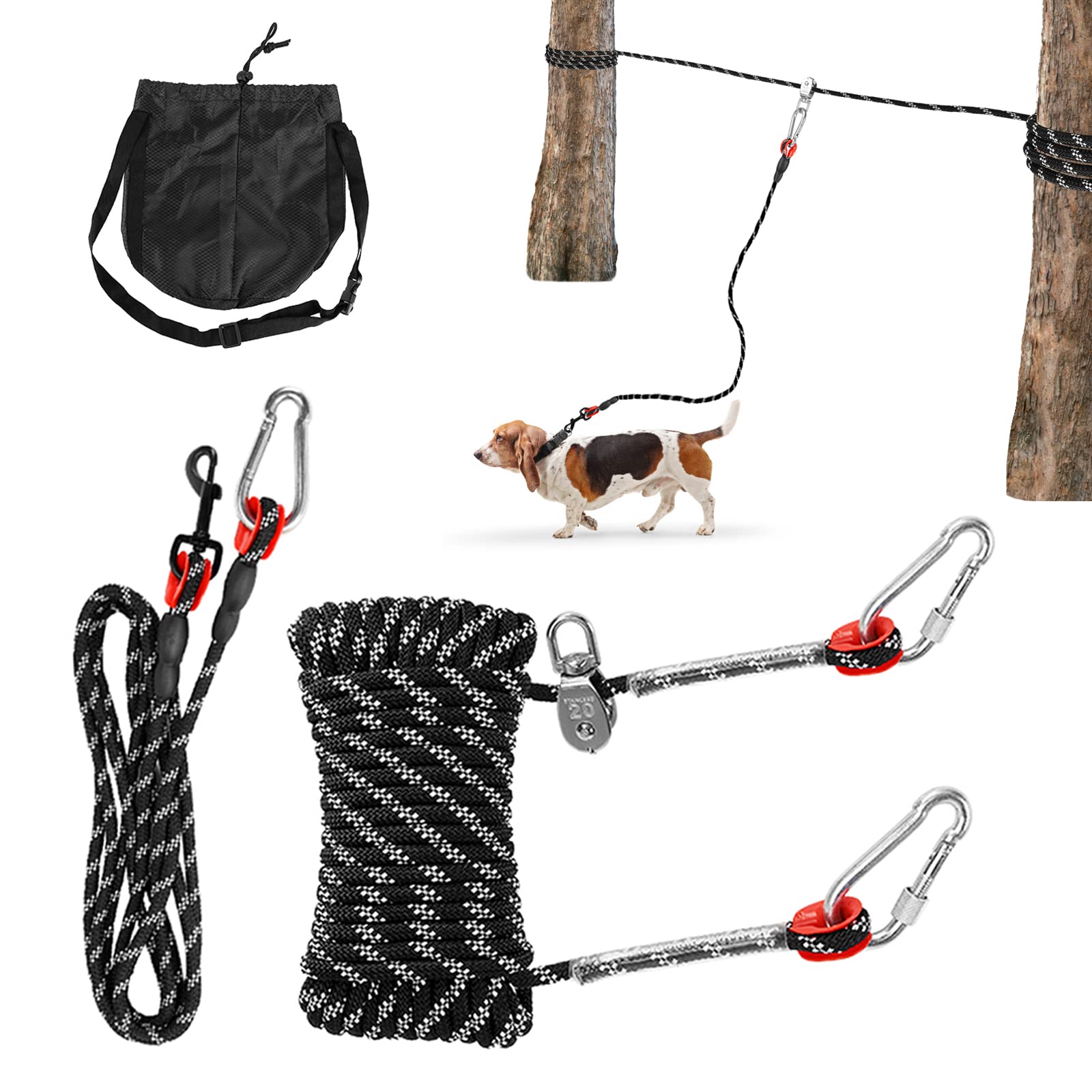 Lylyzoo 50ft Dog Trolley System Tie Out Cable for Large Dogs, Medium Dogs and Small Dogs, Camping Outside Run Cable, Reflective Rope Dog Leash for Pull of Dogs Up to 125lbs