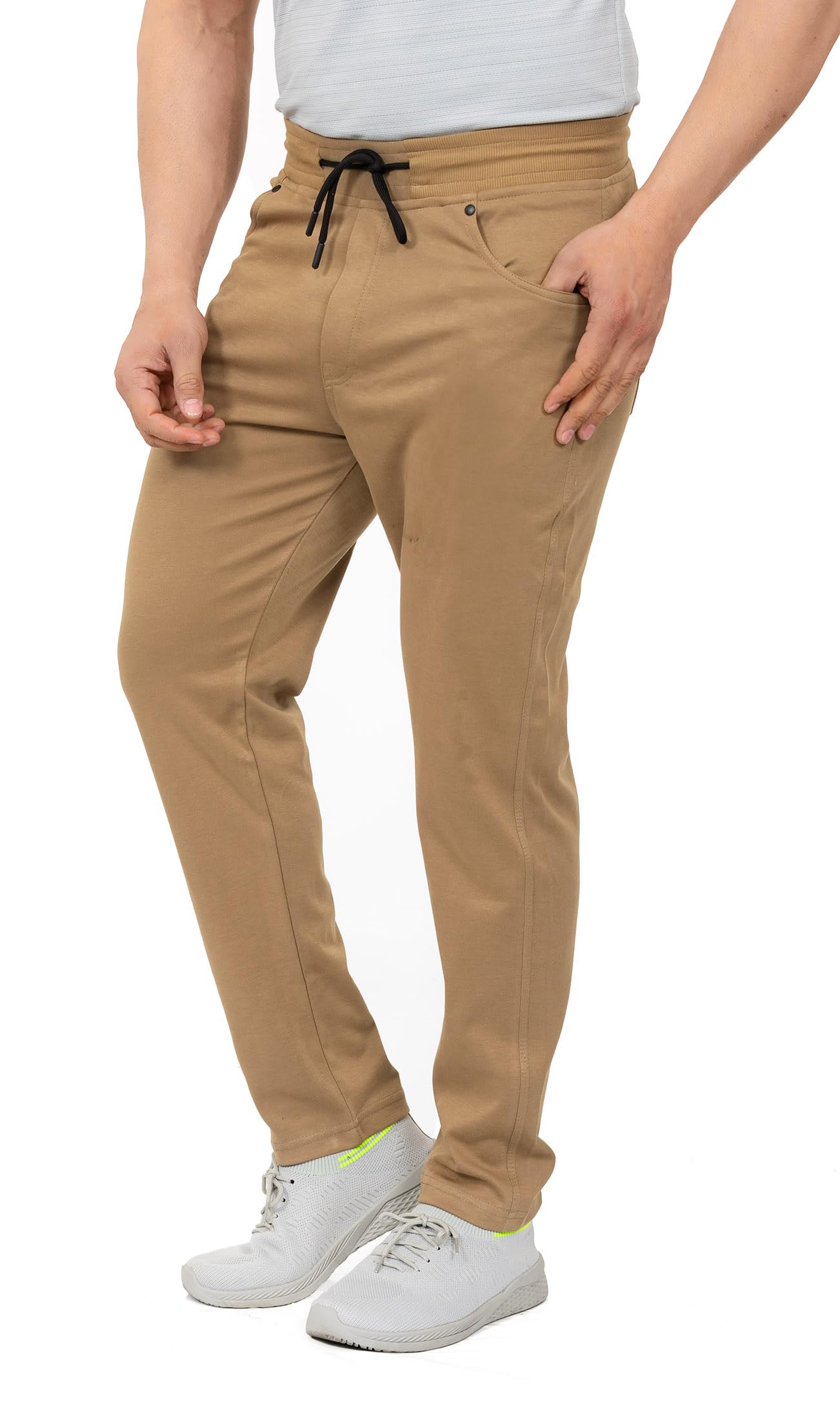 GEE 5 Regular Fit Elastic Waistband with Button Closure Cotton Blend Straight Trackpant for Men's (C461CAMEL) 1