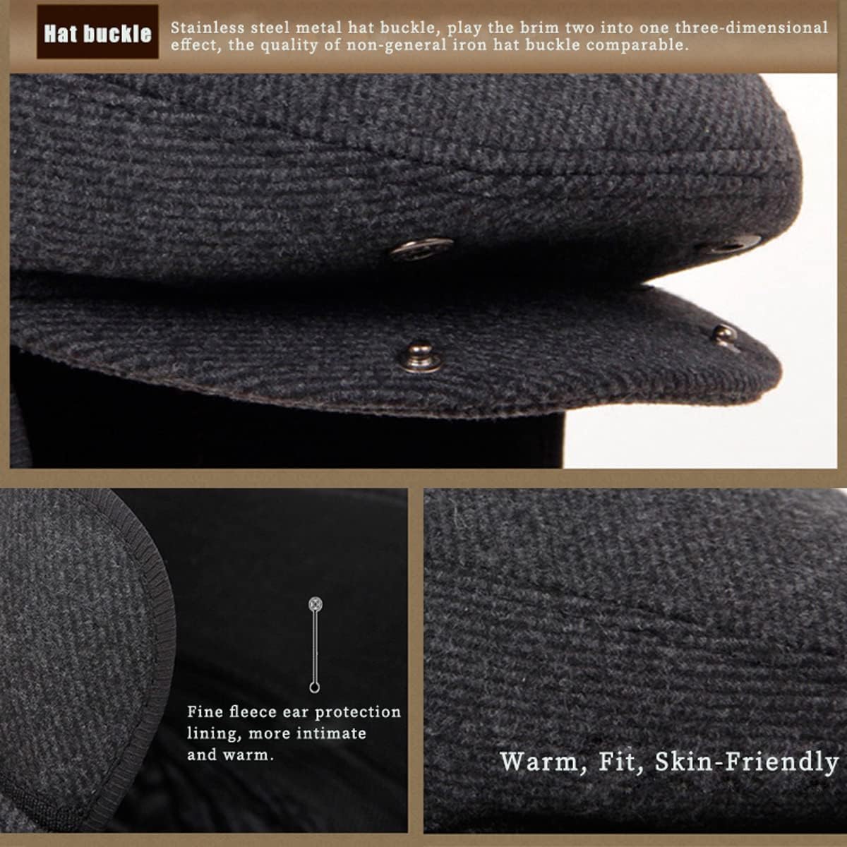 冬用メンズアウトドアハット、ベレー帽フラットキャスボーイギャツビーハット調節可能ウォームスポーツゴルフフラットキャップハットパパキャ