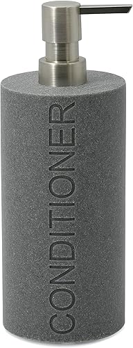 Miniatura 24 de Dispensador de Bomba Recargable con Botella Grabada de Champú de Resina de Piedra Arenisca Gris Neutro, Construcción de Resina Duradera e Resina de