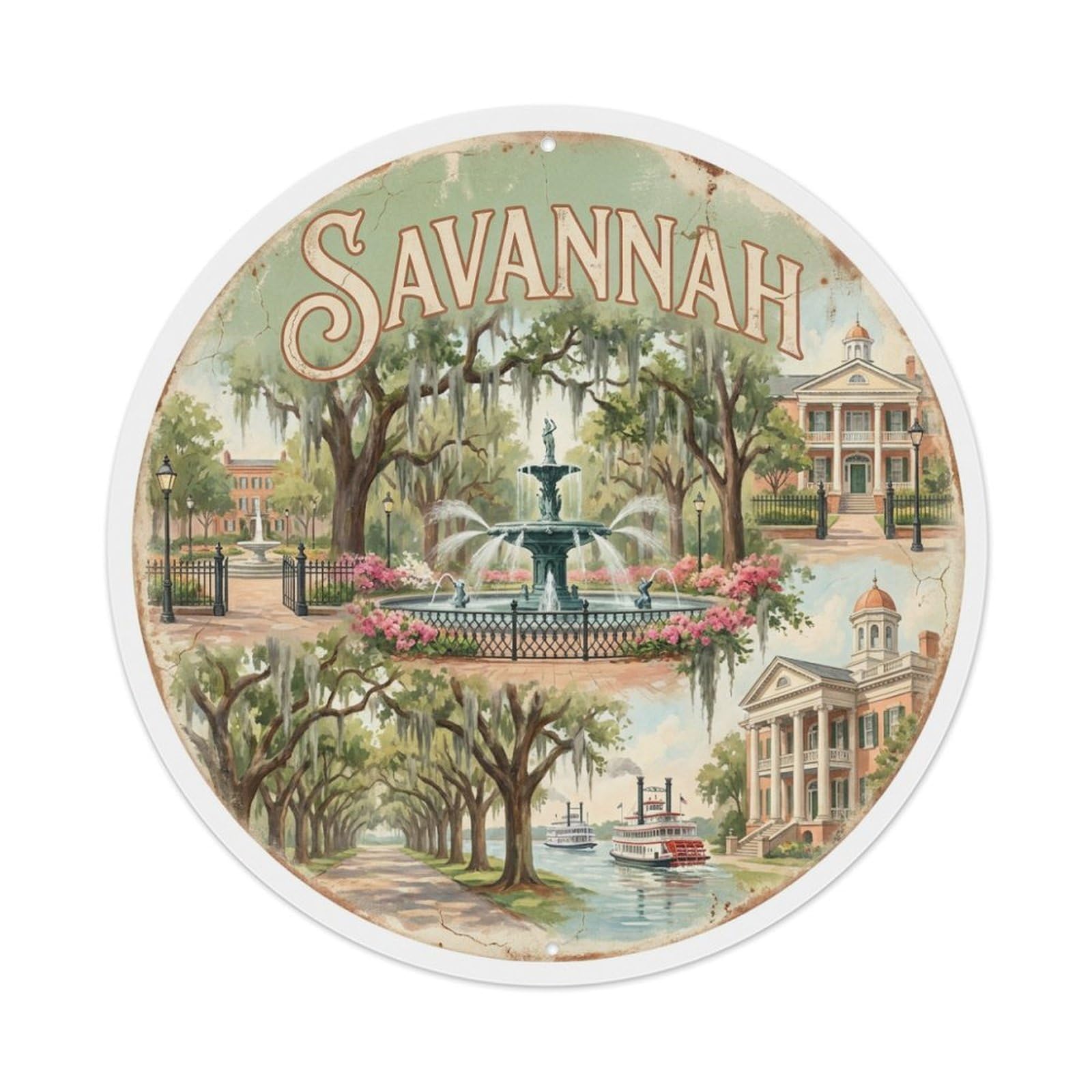 Vintage USA Travel Savannah Metal Tin Sign