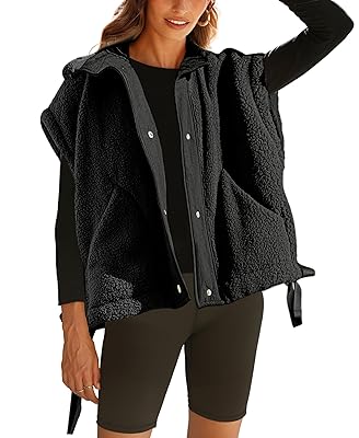 OPCAKM Women's Fuzzy Fleece Vest Oversized Sleeveless Sherpa Jacket Warm Button Down Gilet Outerwear with Pockets
