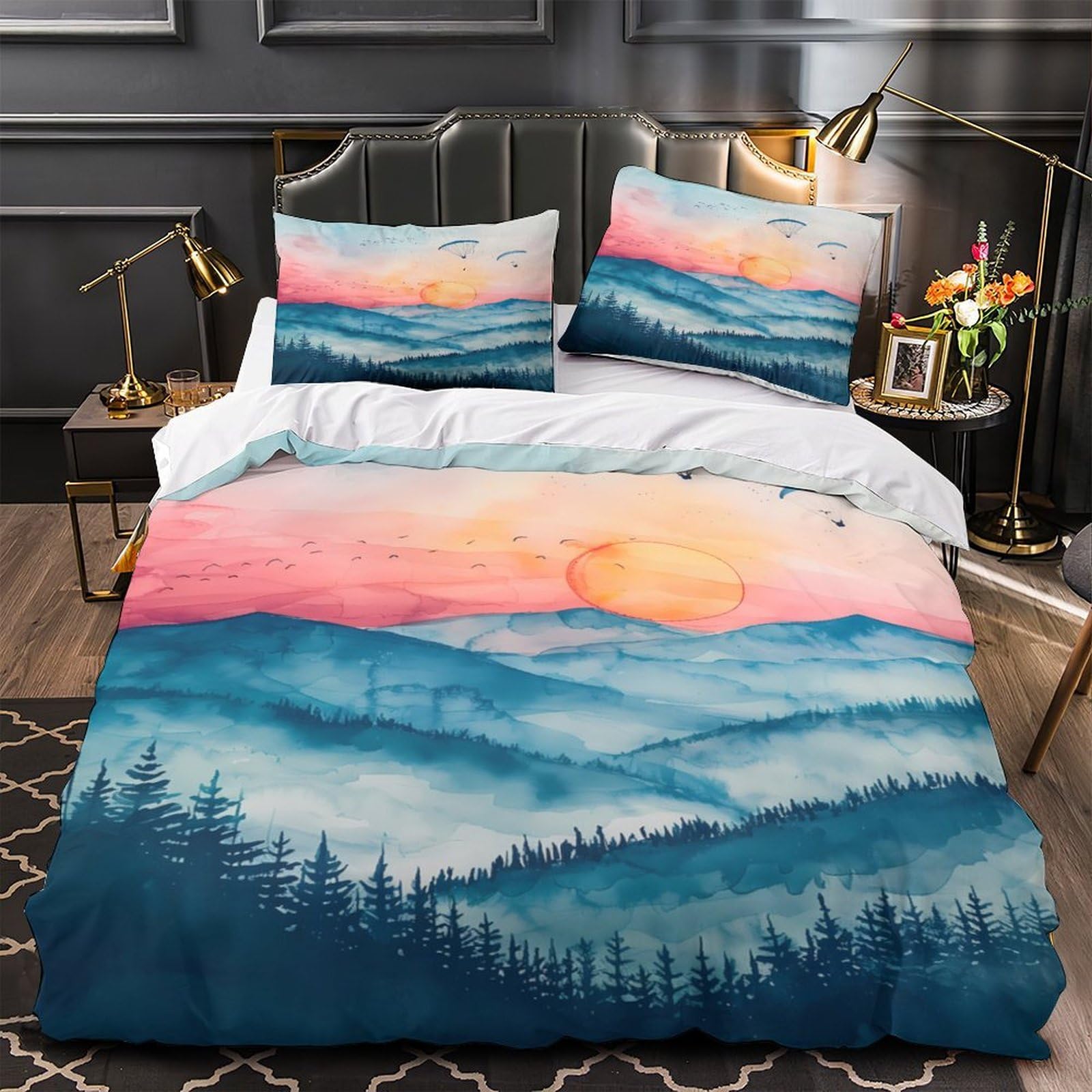 Housse de couette montagne 3D pour une ambiance chalet cocooning en hiver