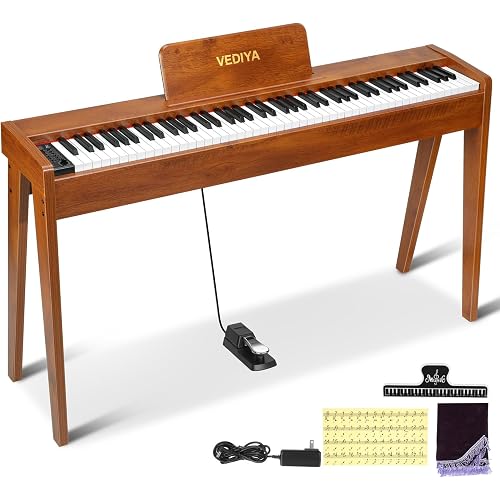 Digital Piano 88 Keys Semi-Weighted Full Size Keyboard for Beginners, Electric Piano with MIDI, Pedal, Keyboard Piano 800 Tones, 600 Rhythms, Dual Speakers, Recording Function (Brown)