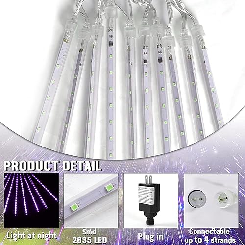 Miniatura 4 de Rivokeer 240 luces LED de lluvia de meteoritos 10 tubos de 12 pulgadas118in luz de Navidad de caída de carámbanos luces de cascada impermeables para