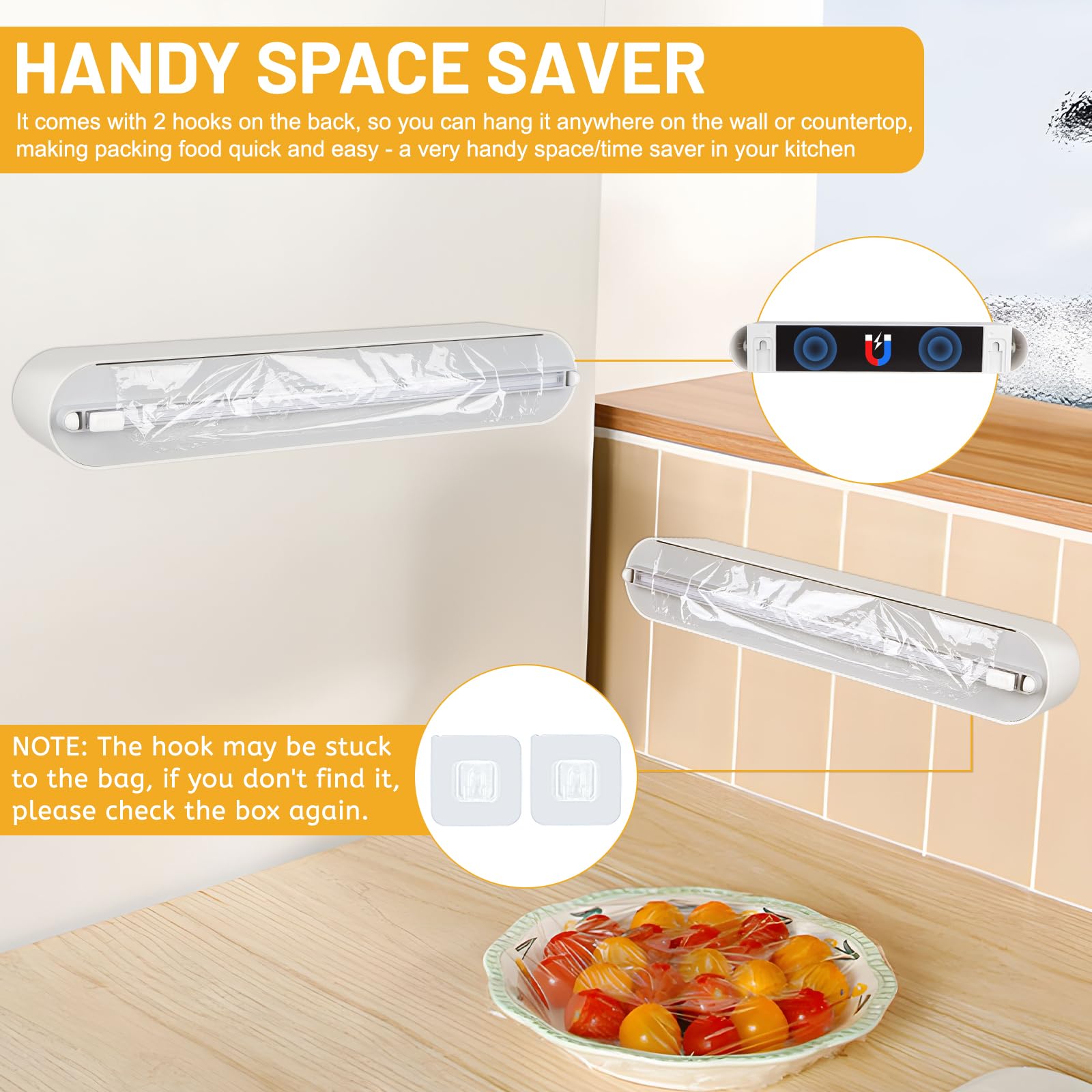 DBREAKS Dispensador Papel Aluminio y Film, Organizador Papel Aluminio y Film, Cortador de Film Transparente, Dispensador de Film de Cocina con 50m Film Transparente,Blanco