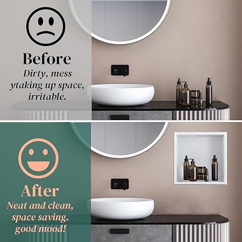 Miniatura 4 de Shower Niche - Organizador de estante individual de 12 x 12 pulgadas, color blanco mate, no necesita azulejos, acero inoxidable 304 moderno en nicho