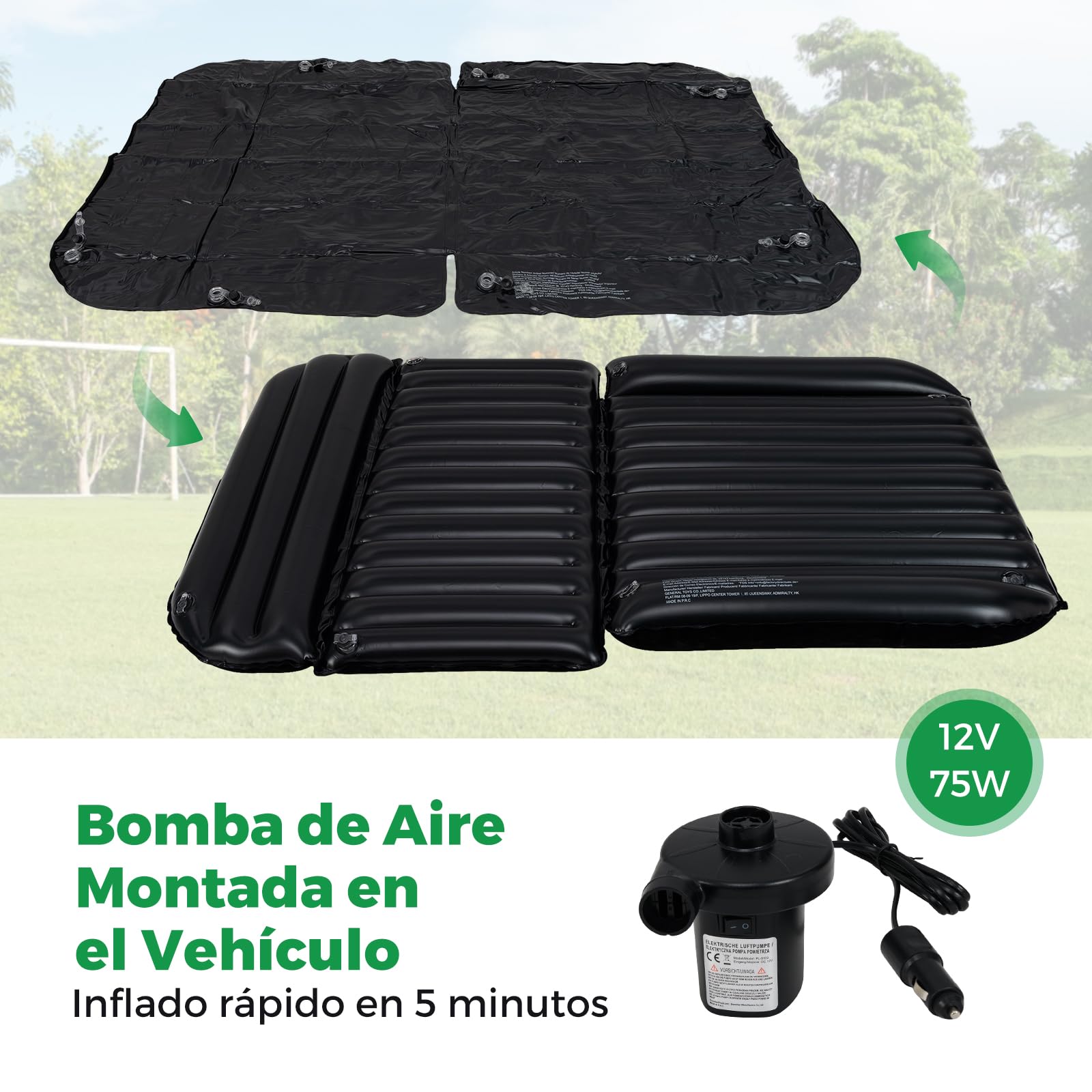 COSTWAY Colchón Hinchable 190 x 130 cm, Colchón de Aire para Camping en Coche, Cama de Aire con Bomba de Aire, Doble Cara de Flocado y Bolsa de Transporte para Camiones (Negro)