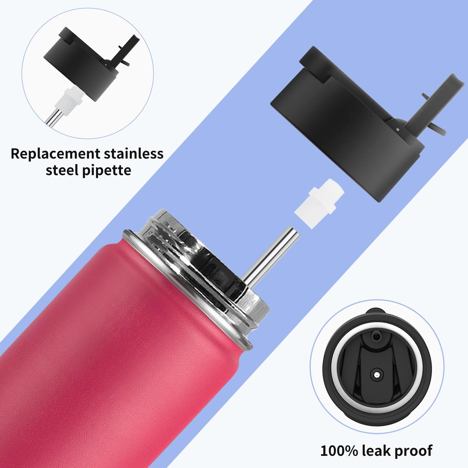 koodee 2 Pack Water Bottle with Straw 12 oz Stainless Steel Vacuum Insulated Wide Mouth Water Bottle for Back to School, BPA Free (Canyon Red-Royal Blue) - Image 4