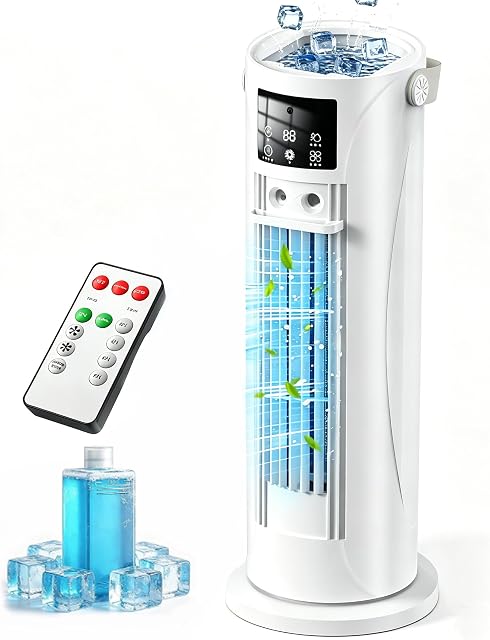 Portable Air Conditioner- 3 Speeds & Storm Mode & Mist Spray, Tower Cooling Fan with Timer, Evaporative Air Cooler 120° Oscillation for Home, Office, Bedroom - Portable AC Standing Fan (White)