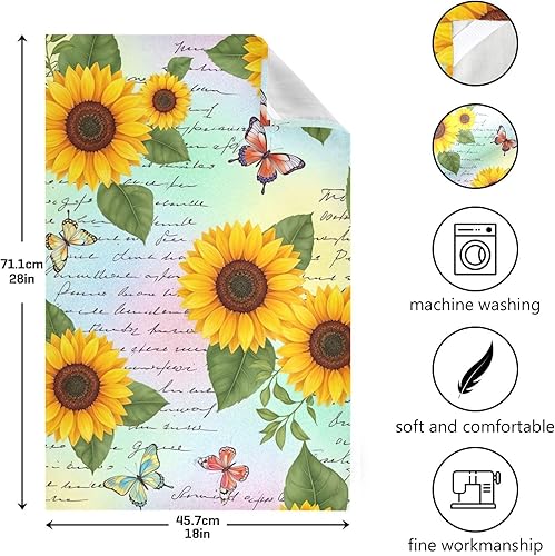 Miniatura 3 de GAIREG Retro Sunflowers Butterflies Kitchen Towel Pack, 28x18 Inch Absorbent Spring Hand Towel