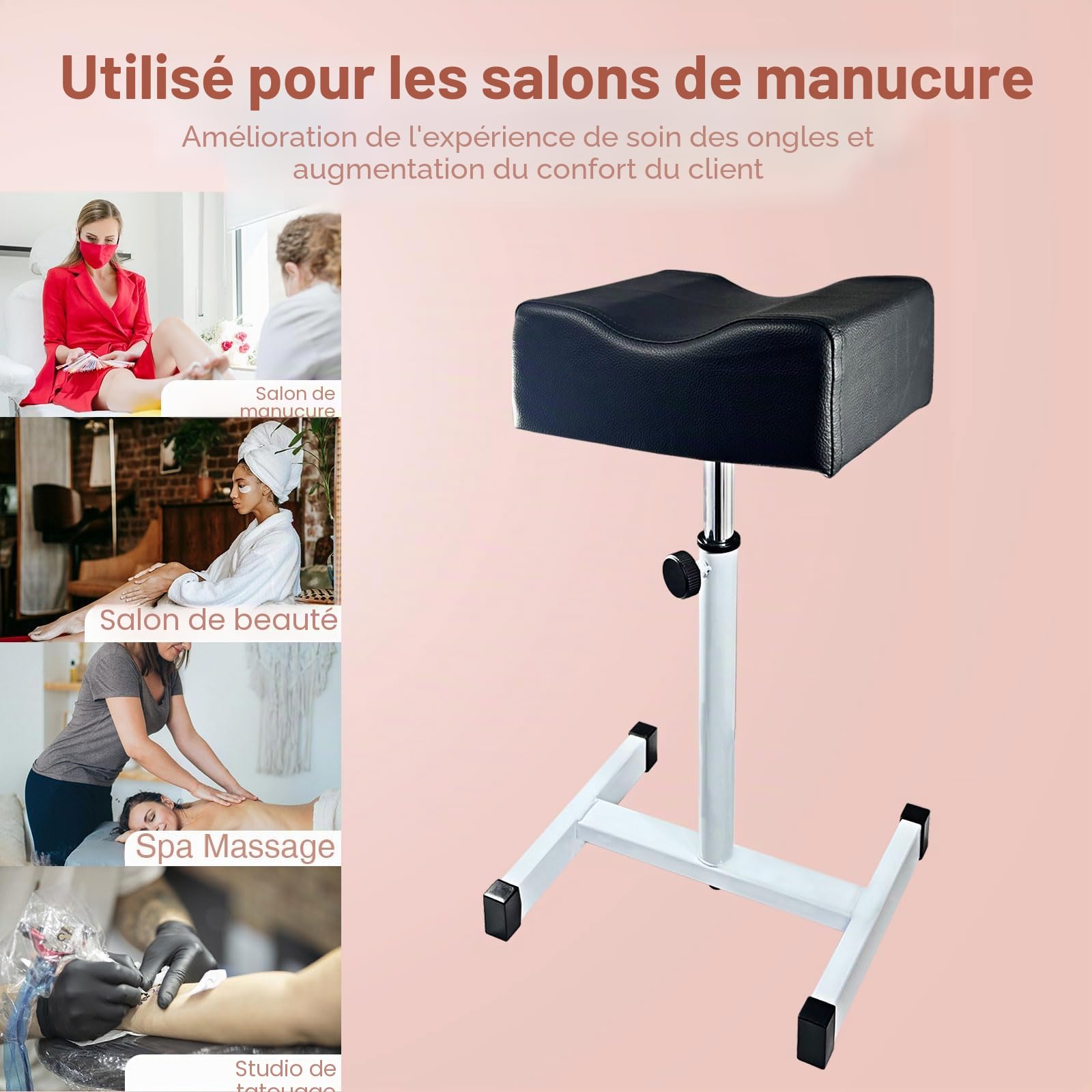 Tabouret de Pédicure et Manucure Réglable en Hauteur - Repose-Pieds pour Soin des Pieds, Massage Spa, Salon de Beauté - Noir