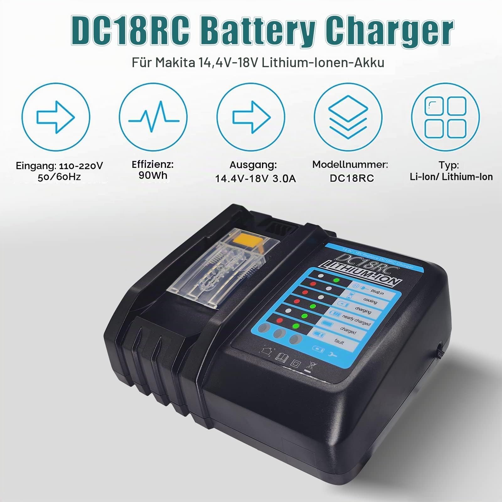 Ersatzakku für Makita Akku 18V 5500mAh mit DC18RC 4A Ladegerät | Kompatibel mit Akku Kompatibel mit Ladegerät BL1860 BL1860B BL1850 BL1850B BL1840 BL1830 BL1820 LXT400