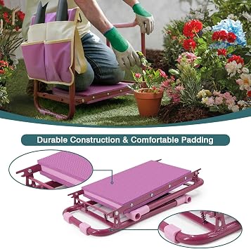 Foldable Garden Kneeler and Seat 2-in-1 Gardening Stool with a Tool Storage Pouch, Lightweight and Portable for Elderly, Outdoor, Lawn Care