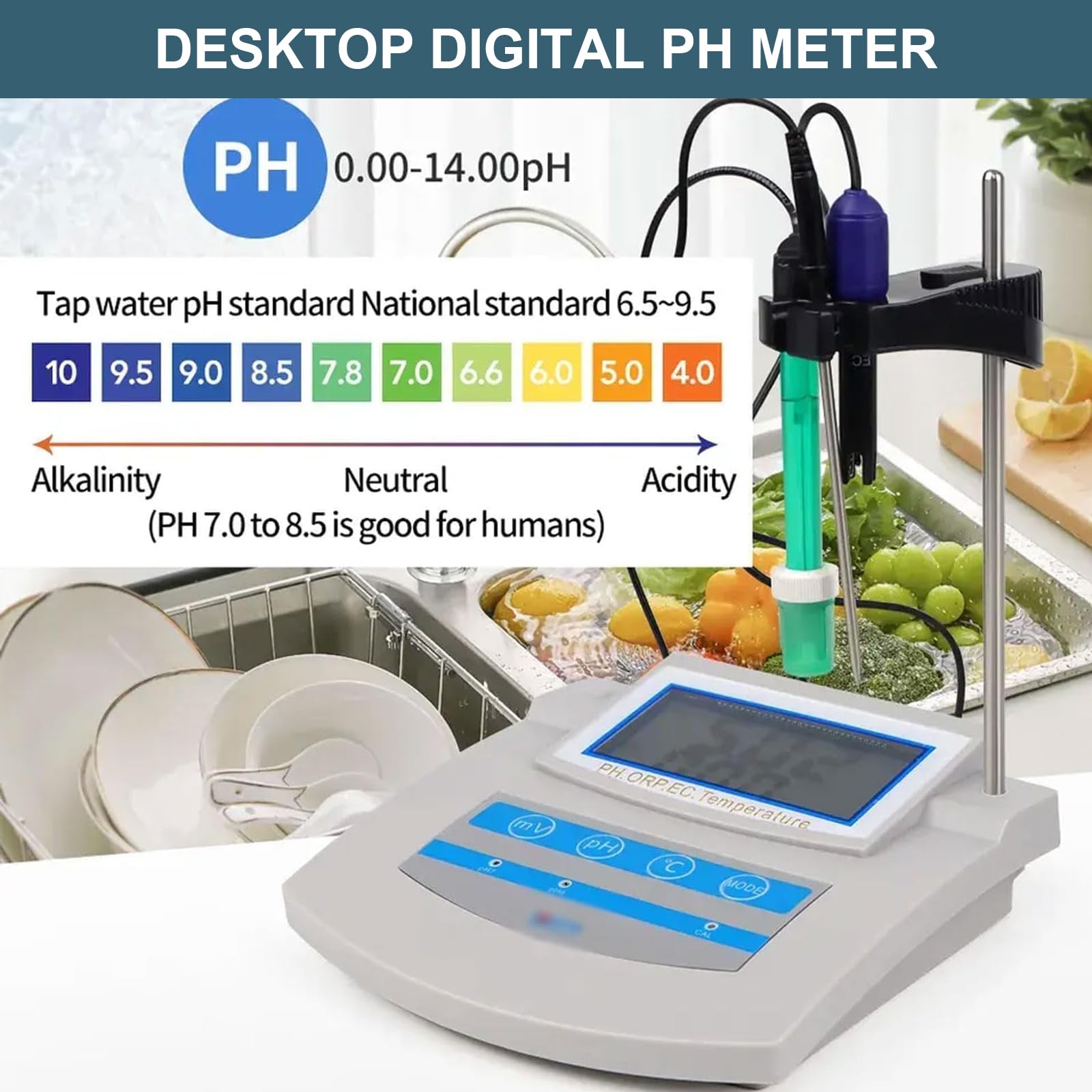 Tester di qualità dell'acqua – Misuratore di pH digitale 6 in 1 con funzione di compensazione della temperatura e risparmio dati per acquario, laboratorio, pesca e uso agricolo