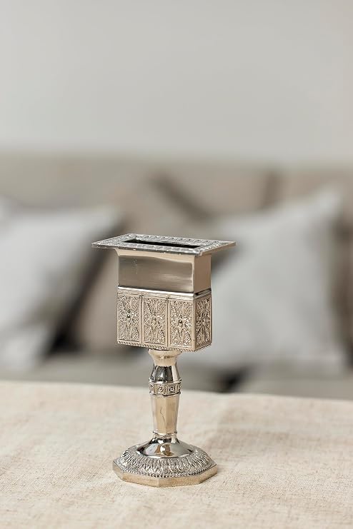 Nickel Havdalah Candle Holder 5.6 Inches Octagon Havdalah Candle Holder, Elegant Jewish Hanukkah Candleholder Stand