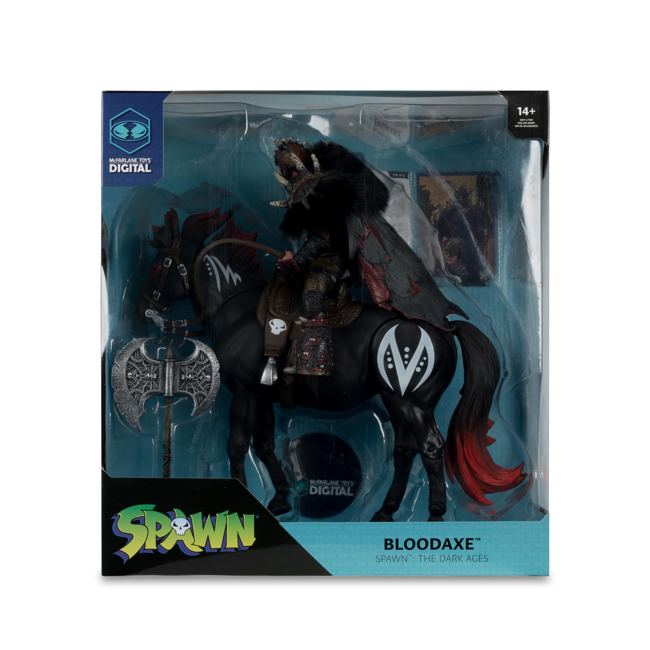 McFarlane Toys - Bloodaxe con Caballo (aparición: la Edad Oscura) Figura de acción de 7 Pulgadas, Paquete de 2 coleccionables Digitales | Spawn The Dark Ages - Figura de acción a escala de 7 pulgadas, paquete de 2 - Hacha de sangre con caballo