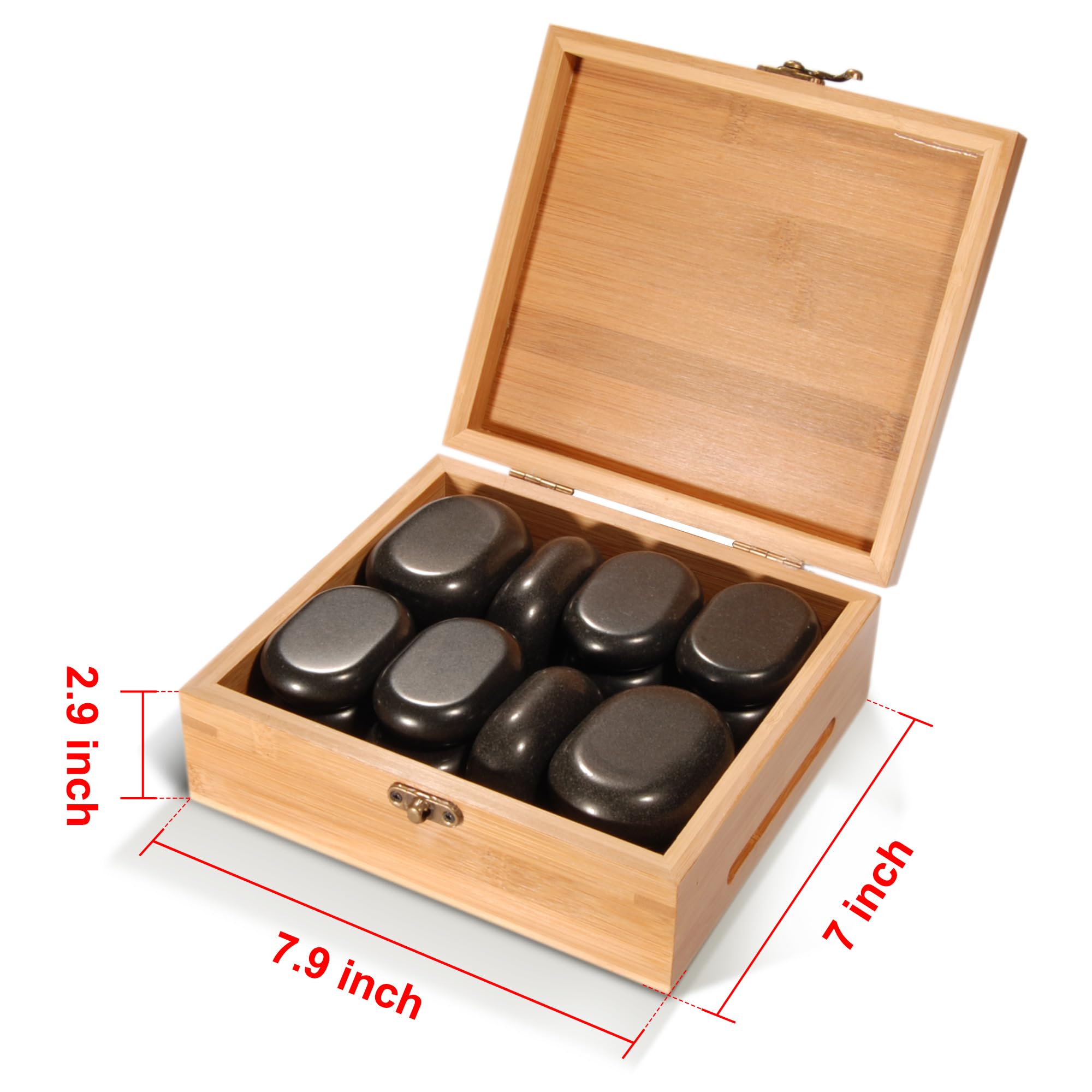 Master Massage Hot Stone - Piedras de masaje en caja decorativa de bambú (18 unidades)