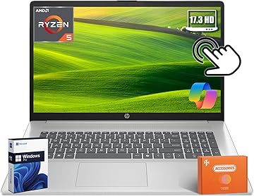 Flagship 17" Touchscreen 2025 Laptop Computer, AMD Ryzen 5 7430U (Up to 4.3GHz), 17.3 inch Anti-Glare Touch Screen, 16 GB RAM, 1 TB SSD, Bluetooth 5.4, Copilot AI, Fast Charge, Windows 11 Pro
