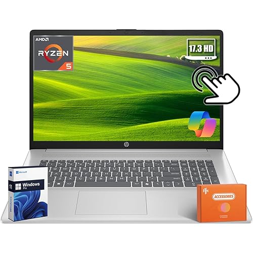 HP 17 inch Touchscreen Laptop 2025 New, AMD Ryzen 5 7430U(Up to 4.3GHz), 17.3" HD+ Touch Screen, 64GB RAM, 2TB SSD, WiFi 6, BT 5.4, HD Camera, Long Battery Life, Microsoft Copilot, Windows 11 Pro