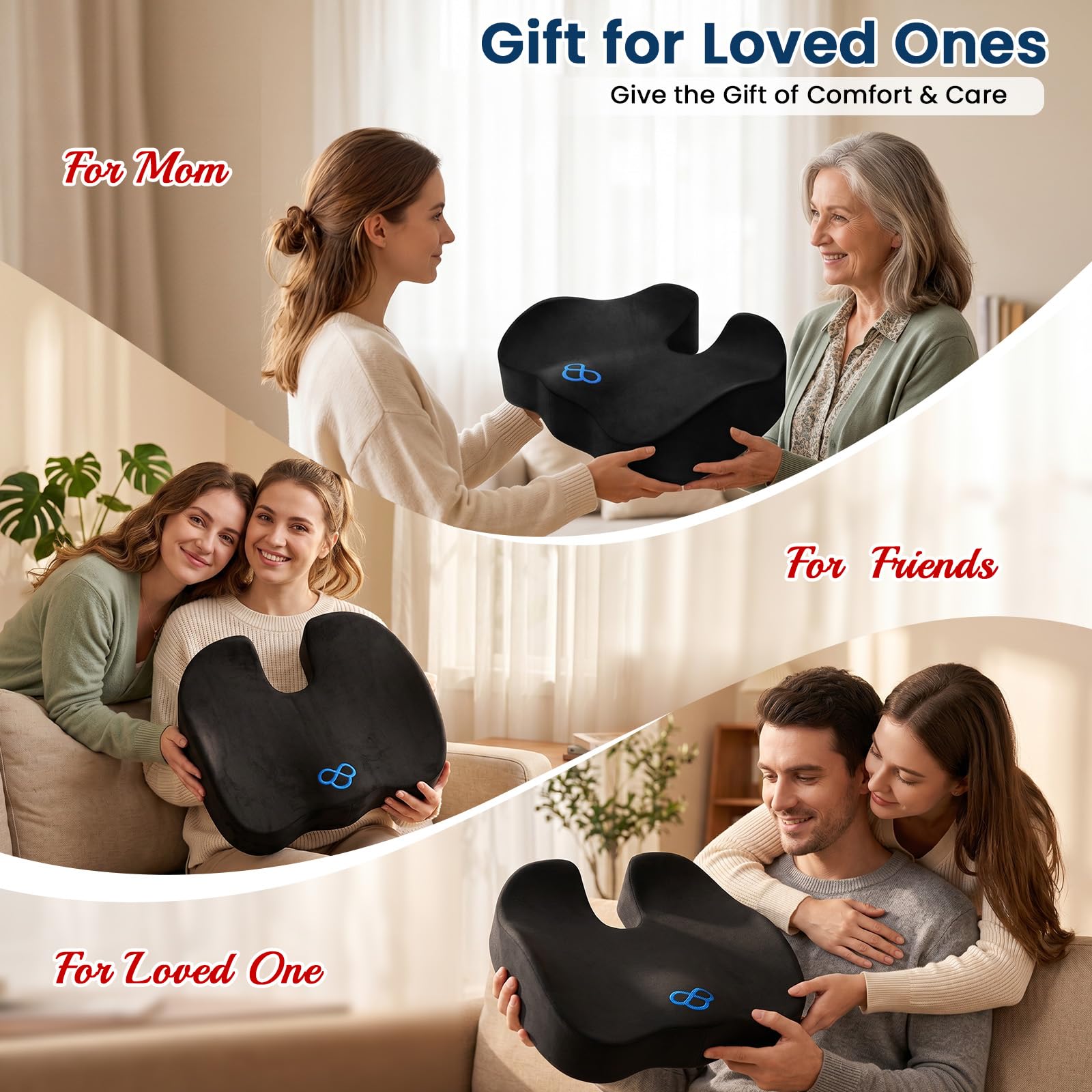 BlissTrends Cojín de asiento con funda de terciopelo, cojines gruesos de espuma viscoelástica para silla de oficina, asiento de coche, avión, alivio de la presión, coxis, ciática, dolor de espalda
