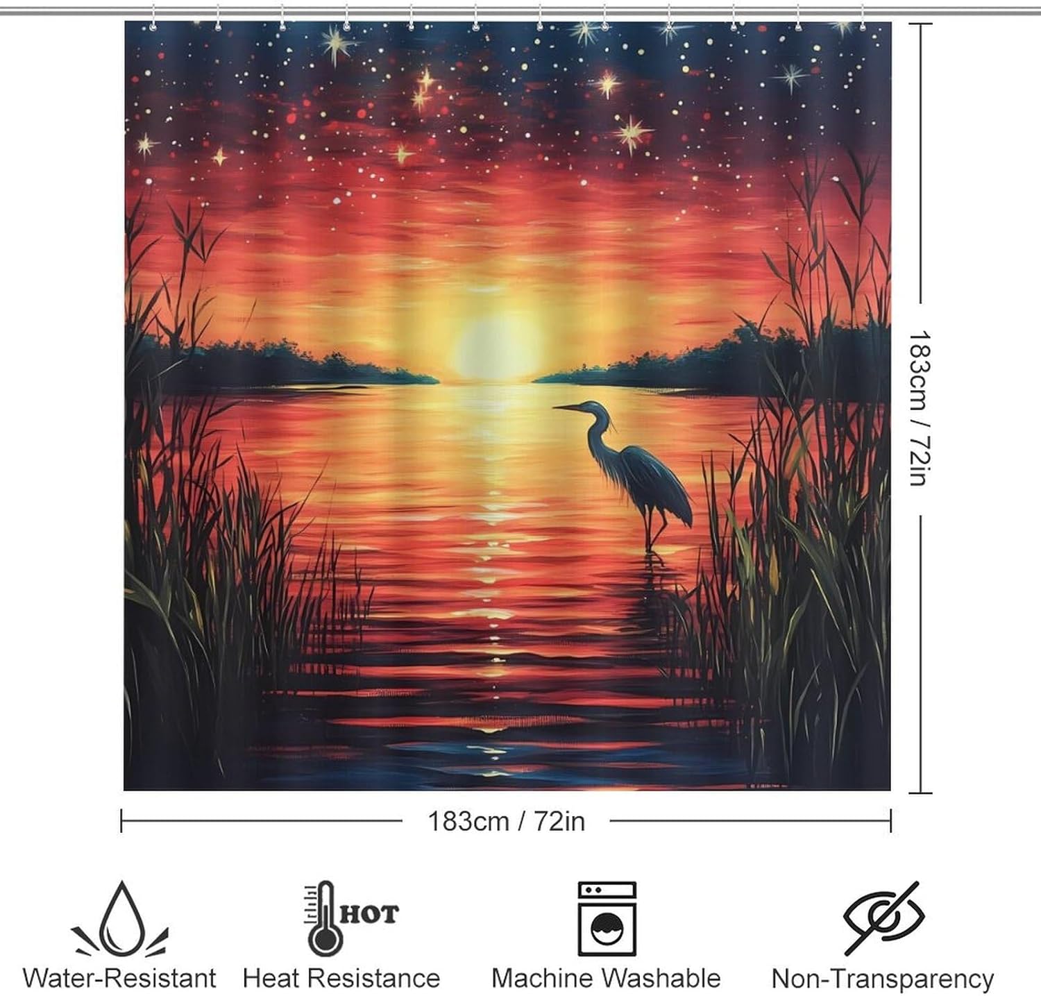 Sunset Heron Bird Bathroom Sets with Shower Curtain and Rugs 4 Piece with U-Shaped Floor Mat Toilet Lid Cover