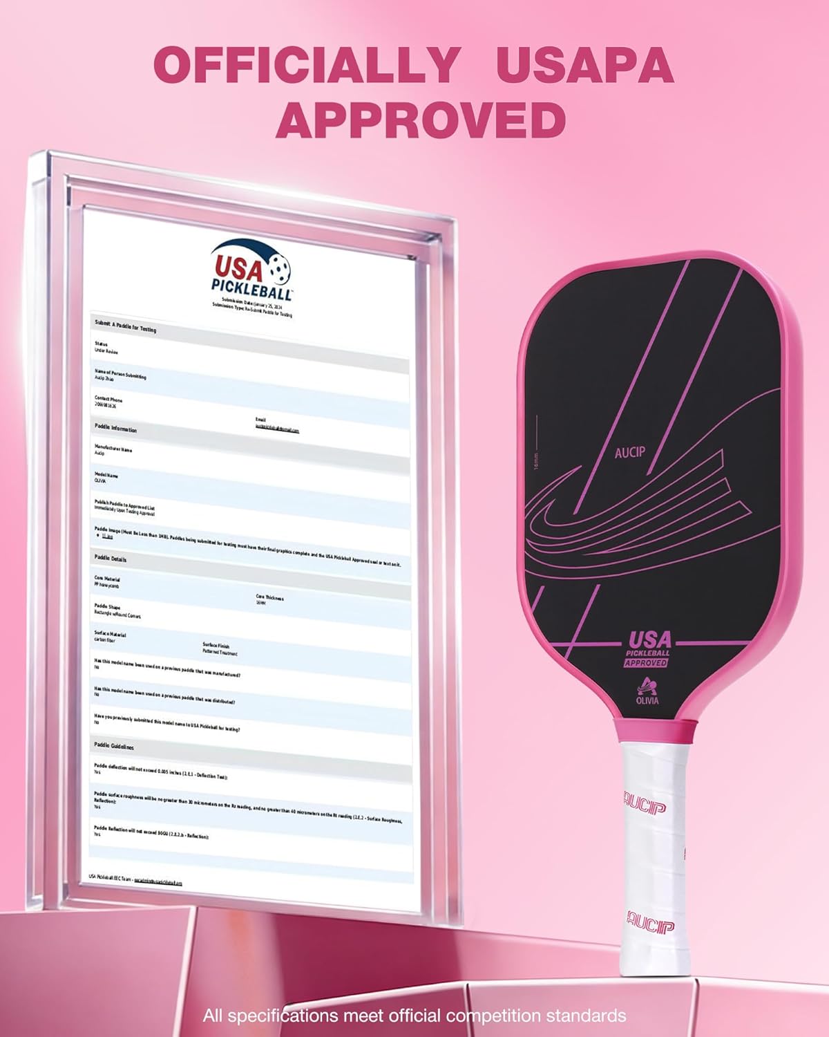 Pro Pickleball Paddle Pink - T700 Carbon Fiber Pickleball Paddle with 16mm Polymer Honeycomb Core, USAPA Certified, Cushion Grip, Perfect for Advanced Control - Image 2