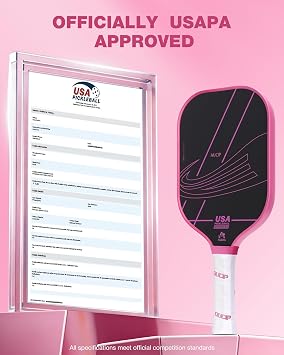 Pro Pickleball Paddle Pink - T700 Carbon Fiber Pickleball Paddle with 16mm Polymer Honeycomb Core, USAPA Certified, Cushion Grip, Perfect for Advanced Control