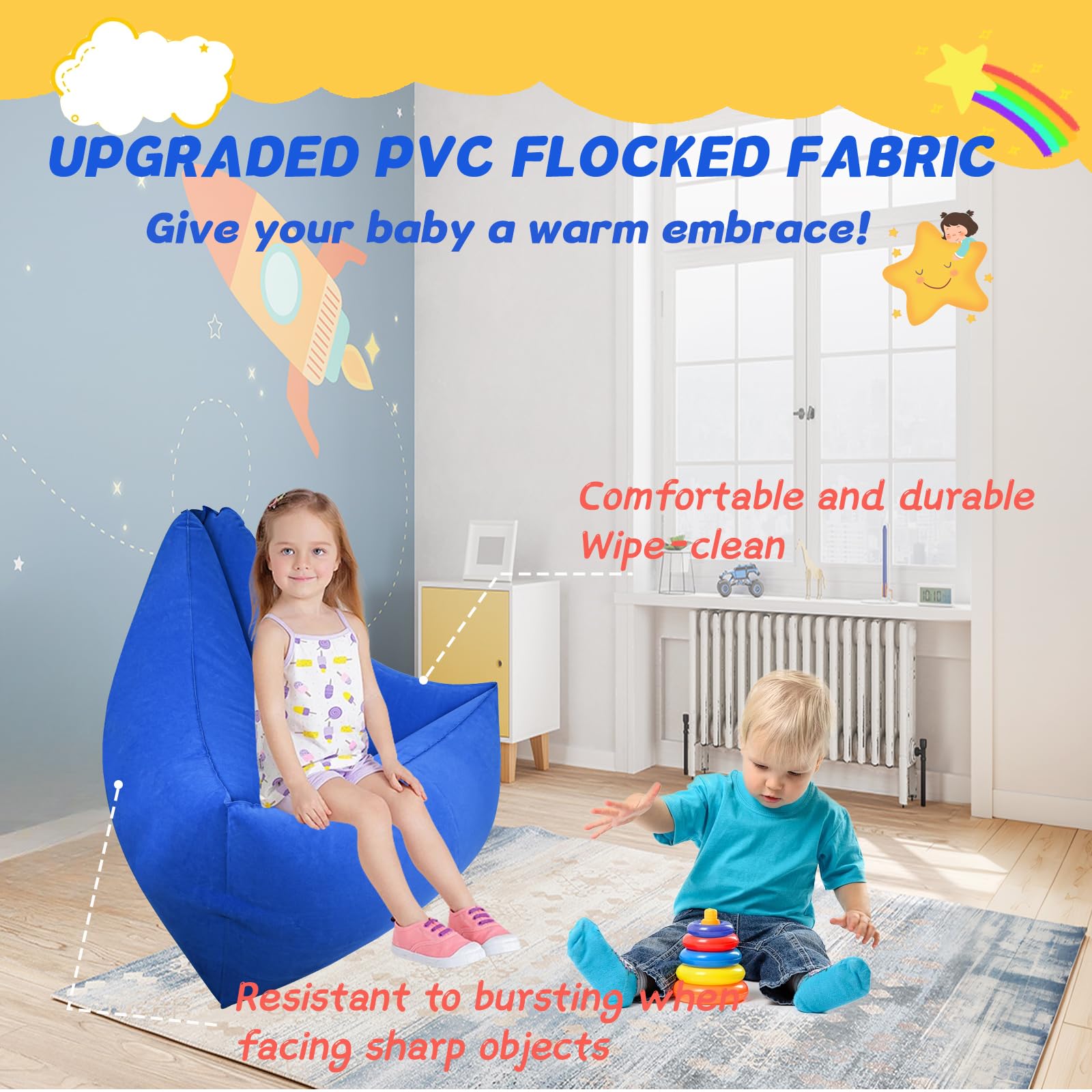 Silla sensorial para niños, silla calmante inflable para niños autistas, Peapod inflable con bomba de aire eléctrica, productos sensoriales para autismo, adecuada para niños con autismo y TDAH (azul