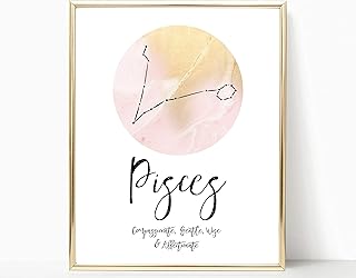 A Pink and Gold Pisces Celestial print, constellation print, virgo print, bedroom decor, birthday sign, constellation map, blush pink art print, boho decor, room decor (FRAME NOT INCLUDED)