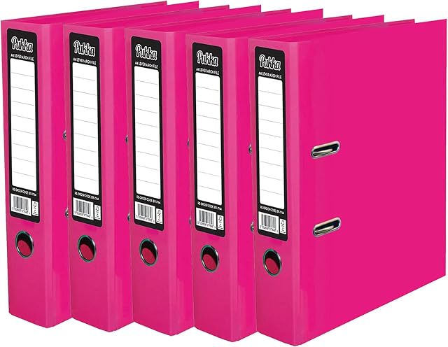 5 x Pukka A4 Glossy 2-Ring Lever Arch File School Work Office 75mm Spine File Organiser (Pink)