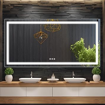 PioneerWorks 60x30 Inches LED Bathroom Mirror with Backlit & Front Light, Smart 3-Color Dimmable Anti-Fog, 3000K/4000K/6500K Wall-Mounted for Home and Hotel