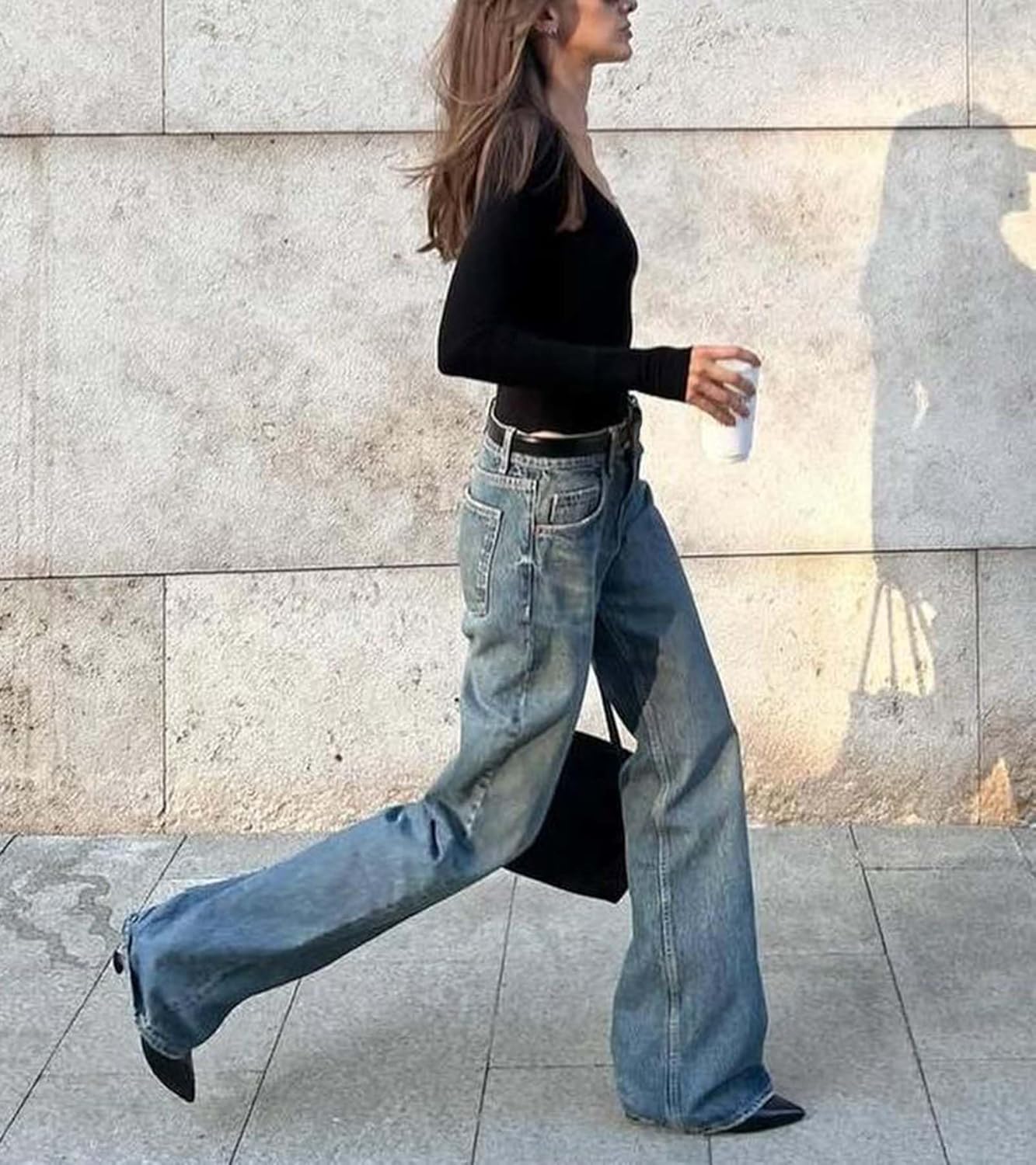 Women's Backless Long Sleeve Bodysuit, Ribbed Knit Polyester, Round Neck, Pull-On Slim Fit Top with High Back, Black - Image 6