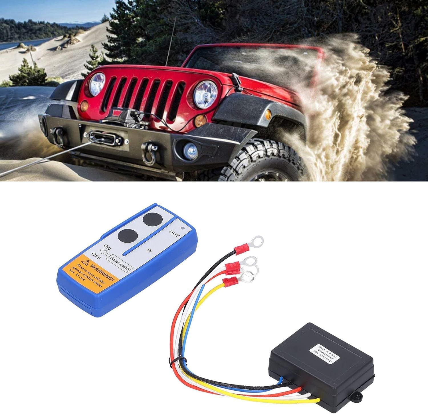 Qiilu Draadloze Lier Afstandsbediening Kit DC12V/24V Elektrische Lier Controller Draadloze Lier Afstandsbediening Schakelaar voor ATV UTV Truck(Rood