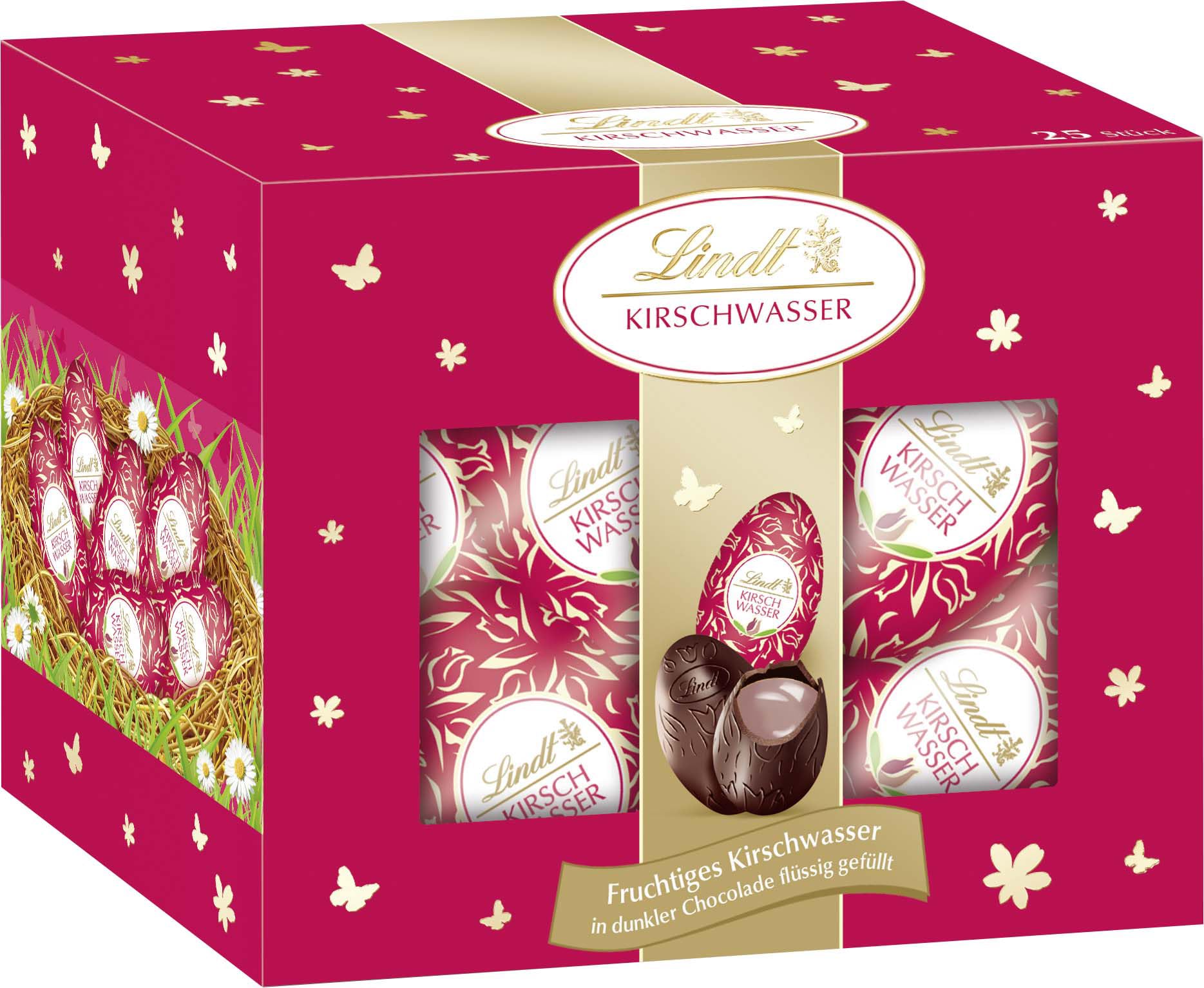 Lindt Schokolade | Kirschwasser-Eier Box | 450g | Vollmilch-Schokoladeneier mit feiner Kirschwasser-Füllung |Ostereier mit Alkohol | Osterschokolade für Erwachsene zum Teilen & Genießen