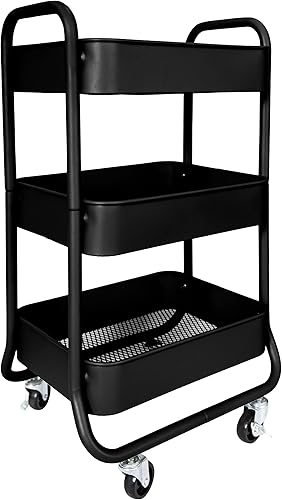 HOMESTEAD Carrito rodante de 3 niveles  Carrito de metal resistente, ruedas con bloqueo, estantes de almacenamiento multifuncionales  Ideal para