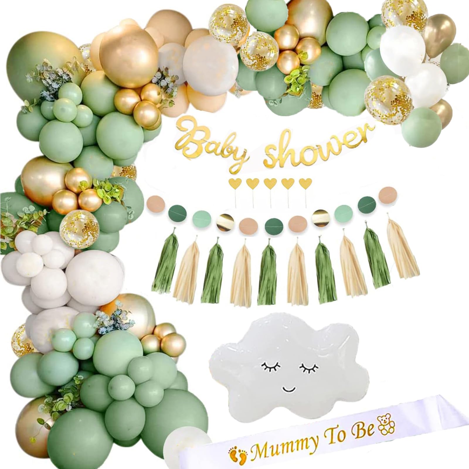 Baby Shower Decorations Neutral, Giraffe Sage Green Baby Shower Balloons Girls Boys Baby Gender Reveal Decorations Set, Baby-Shower Decorations Balloons with Banner Bunting Foil BalloonStyle 2